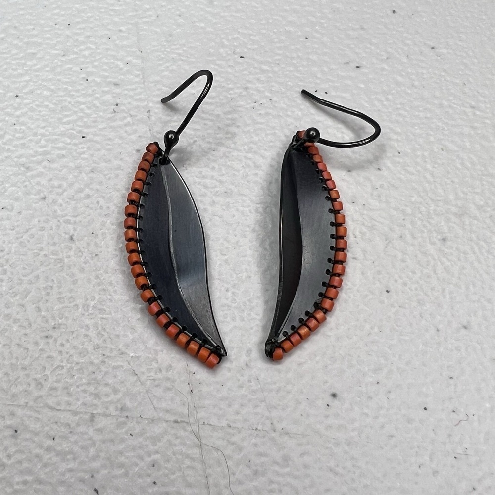 Vintage Boho Metal Leaves‎ Carved Orange Beads Drop Dangle Women Earrings